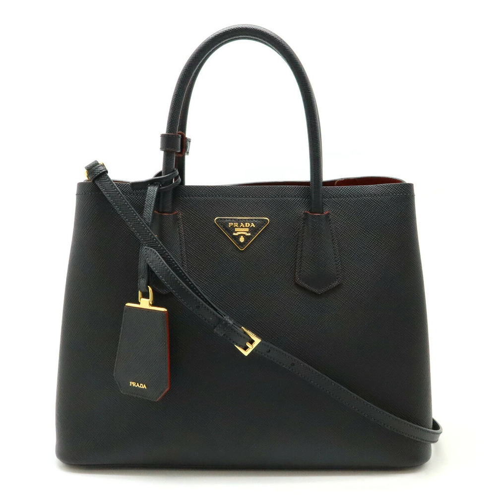 Prada Double Bag Tote Shoulder Saffiano Leather NERO Black